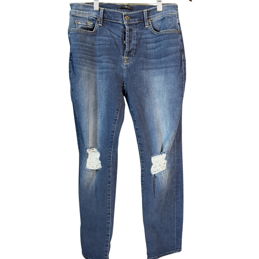 7 For All Mankind Distressed Skinny Jeans 29 Blue Button Fly Knee Rips